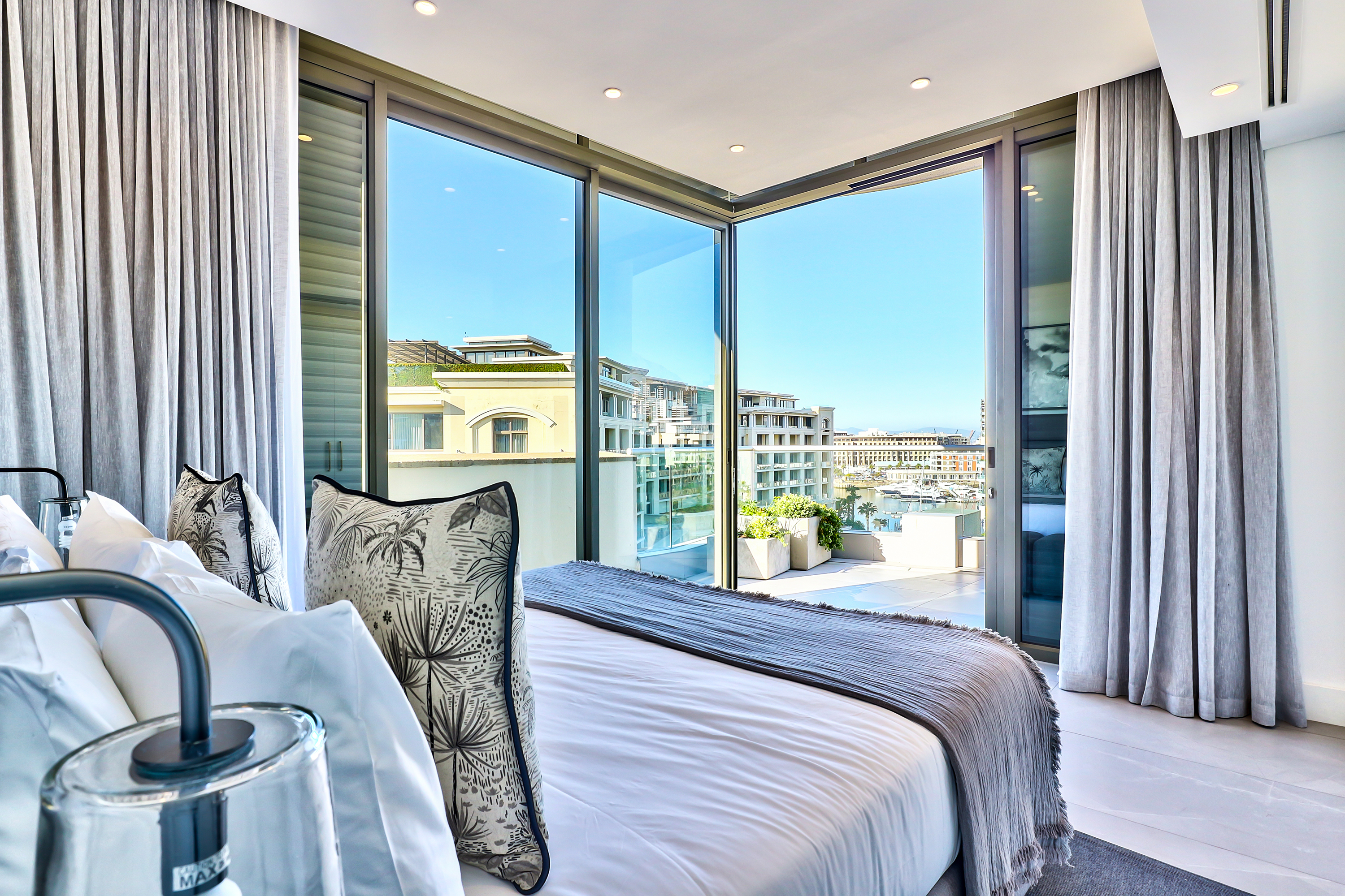 Lawhill 601B primary bedroom with terrace view